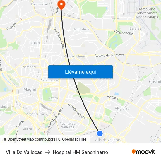 Villa De Vallecas to Hospital HM Sanchinarro map