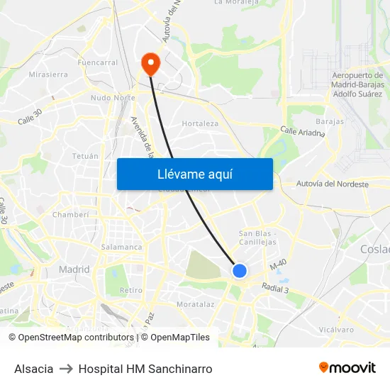 Alsacia to Hospital HM Sanchinarro map