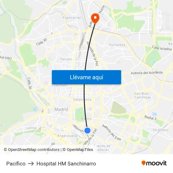 Pacífico to Hospital HM Sanchinarro map