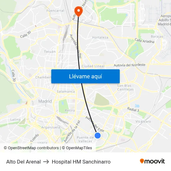Alto Del Arenal to Hospital HM Sanchinarro map