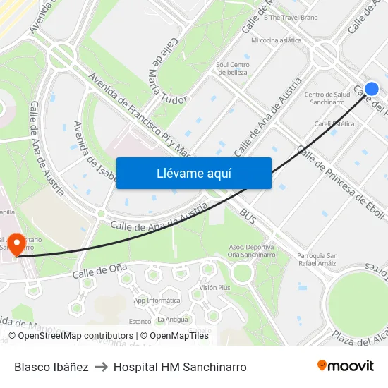 Blasco Ibáñez to Hospital HM Sanchinarro map
