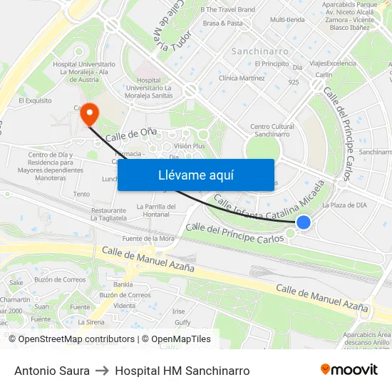 Antonio Saura to Hospital HM Sanchinarro map