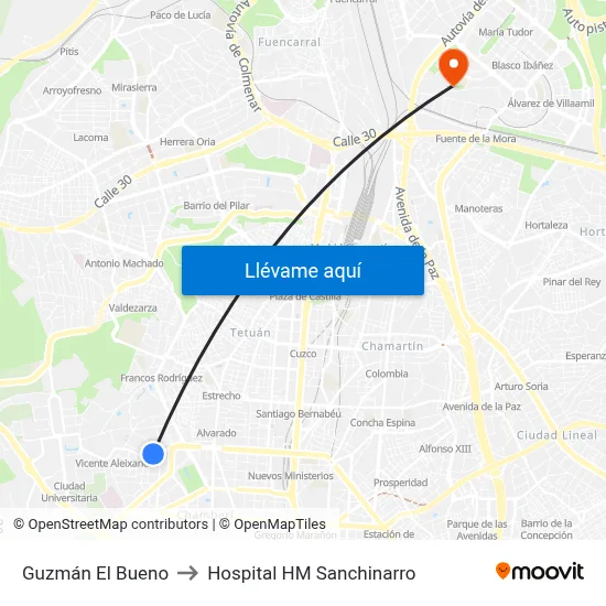 Guzmán El Bueno to Hospital HM Sanchinarro map
