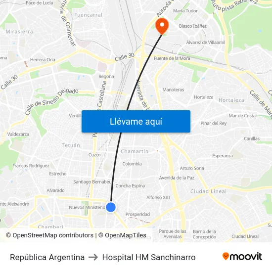 República Argentina to Hospital HM Sanchinarro map