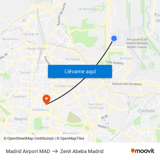 Madrid Airport MAD to Zenit Abeba Madrid map