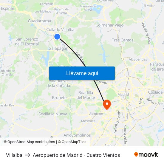 Villalba to Aeropuerto de Madrid - Cuatro Vientos map