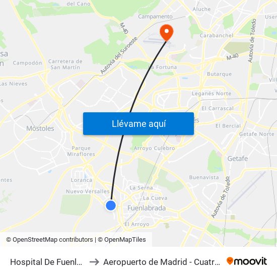Hospital De Fuenlabrada to Aeropuerto de Madrid - Cuatro Vientos map