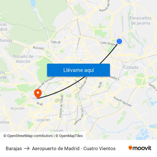 Barajas to Aeropuerto de Madrid - Cuatro Vientos map