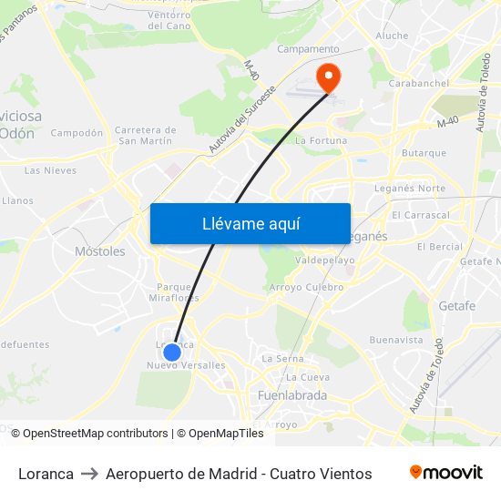 Loranca to Aeropuerto de Madrid - Cuatro Vientos map