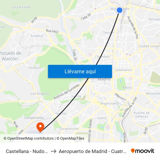 Castellana - Nudo Norte to Aeropuerto de Madrid - Cuatro Vientos map