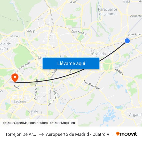 Torrejón De Ardoz to Aeropuerto de Madrid - Cuatro Vientos map