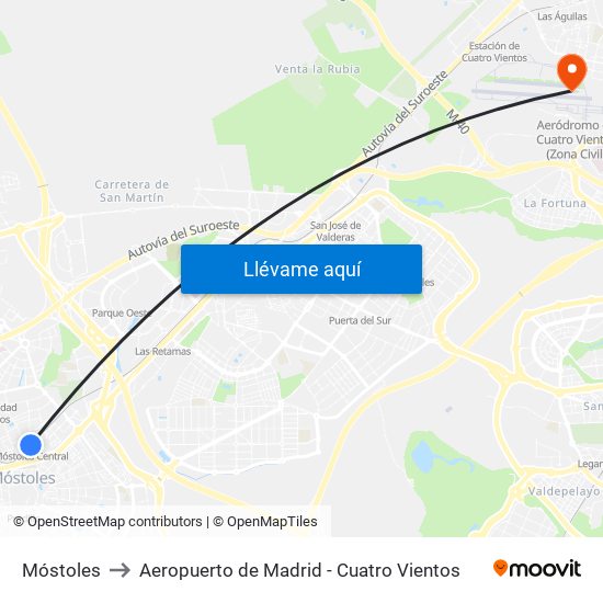 Móstoles to Aeropuerto de Madrid - Cuatro Vientos map