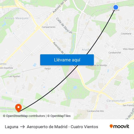 Laguna to Aeropuerto de Madrid - Cuatro Vientos map