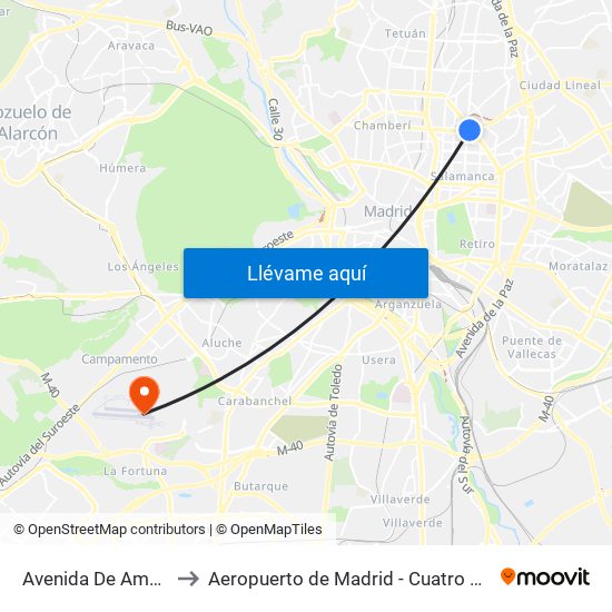 Avenida De América to Aeropuerto de Madrid - Cuatro Vientos map