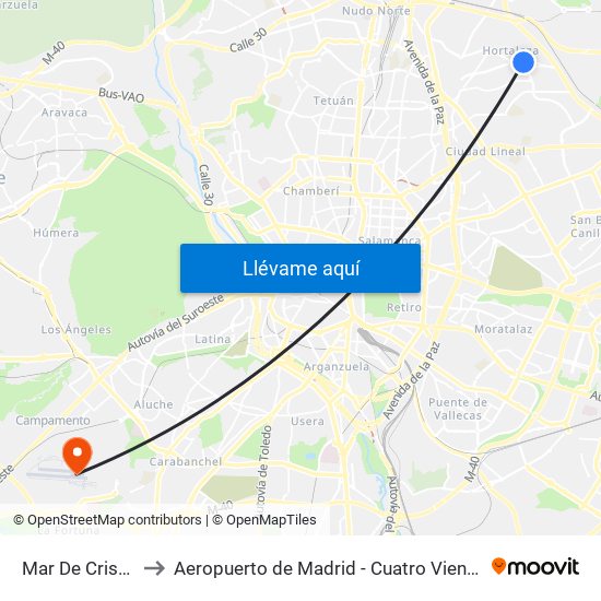 Mar De Cristal to Aeropuerto de Madrid - Cuatro Vientos map
