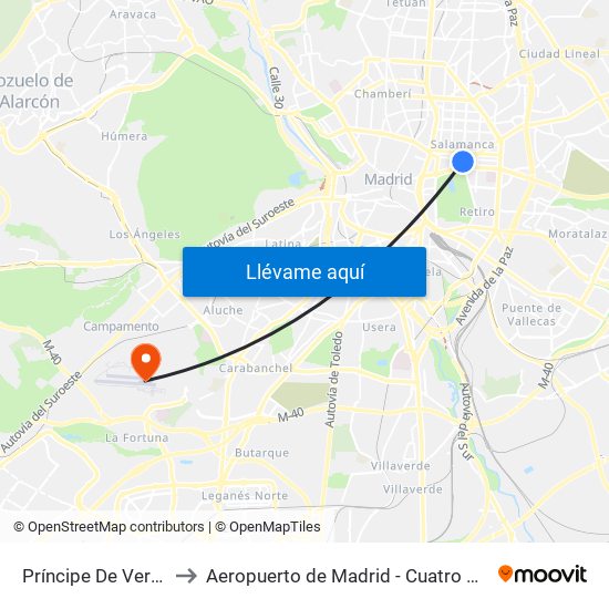 Príncipe De Vergara to Aeropuerto de Madrid - Cuatro Vientos map