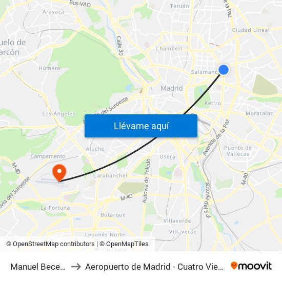 Manuel Becerra to Aeropuerto de Madrid - Cuatro Vientos map