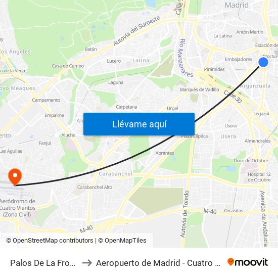 Palos De La Frontera to Aeropuerto de Madrid - Cuatro Vientos map