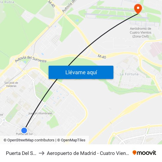 Puerta Del Sur to Aeropuerto de Madrid - Cuatro Vientos map