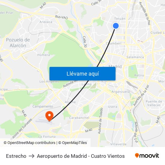 Estrecho to Aeropuerto de Madrid - Cuatro Vientos map