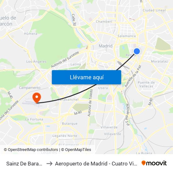 Sainz De Baranda to Aeropuerto de Madrid - Cuatro Vientos map