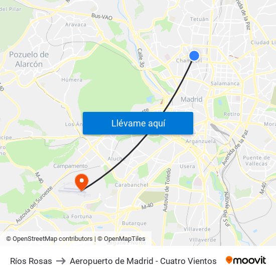 Ríos Rosas to Aeropuerto de Madrid - Cuatro Vientos map