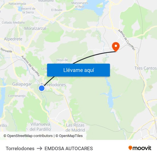 Torrelodones to EMDOSA AUTOCARES map