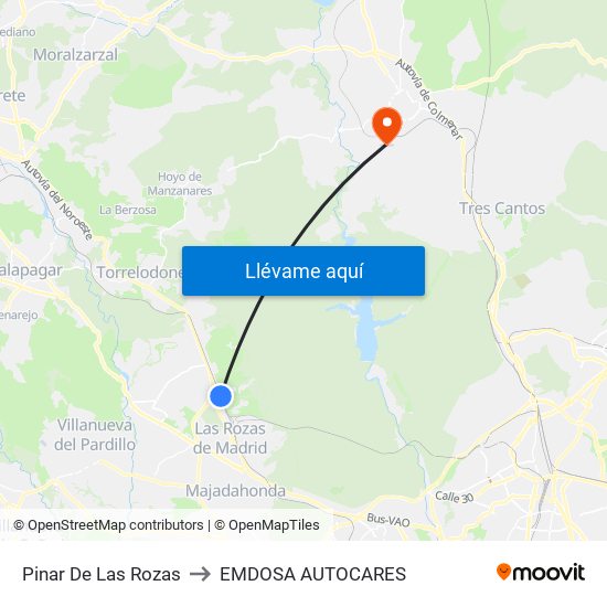 Pinar De Las Rozas to EMDOSA AUTOCARES map