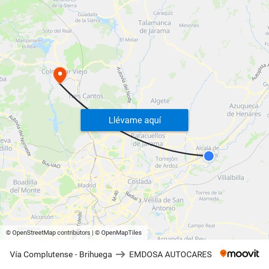 Vía Complutense - Brihuega to EMDOSA AUTOCARES map