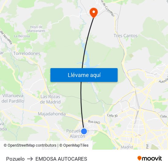 Pozuelo to EMDOSA AUTOCARES map