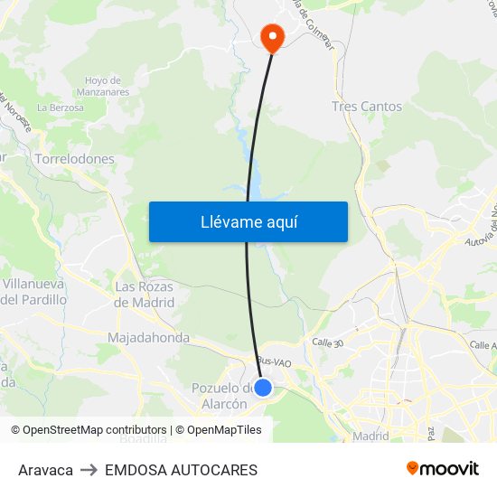 Aravaca to EMDOSA AUTOCARES map