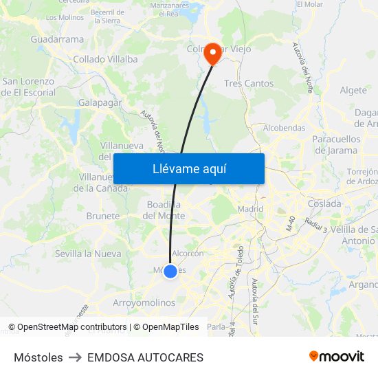 Móstoles to EMDOSA AUTOCARES map