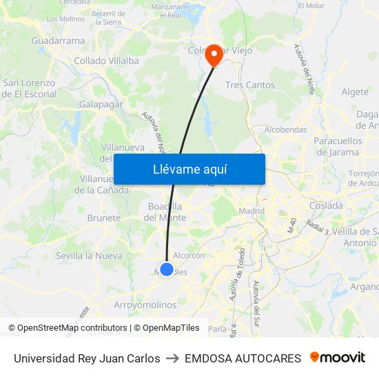 Universidad Rey Juan Carlos to EMDOSA AUTOCARES map