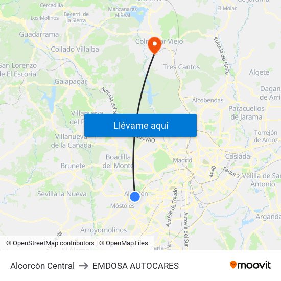 Alcorcón Central to EMDOSA AUTOCARES map