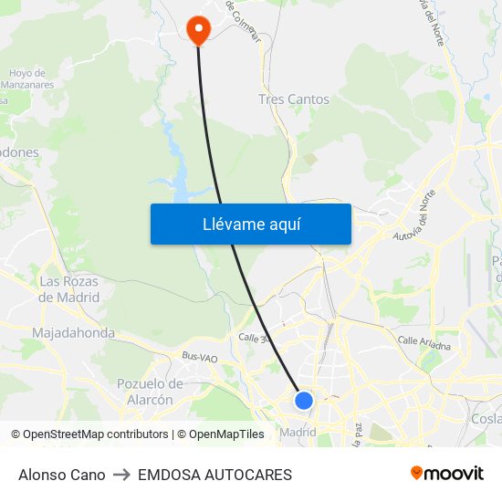 Alonso Cano to EMDOSA AUTOCARES map