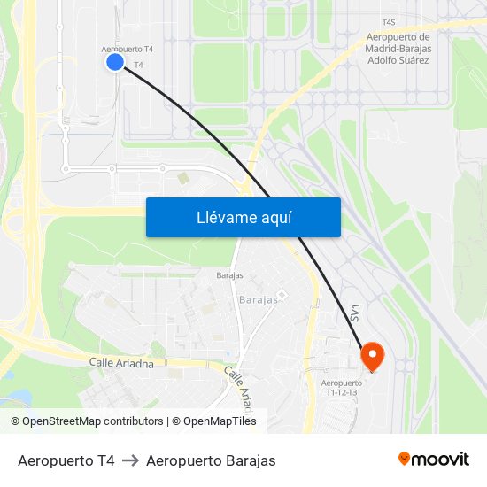 Aeropuerto T4 to Aeropuerto Barajas map