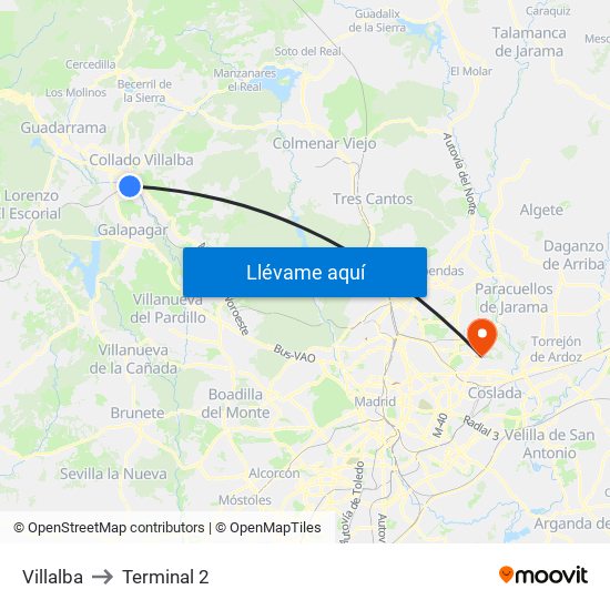 Villalba to Terminal 2 map