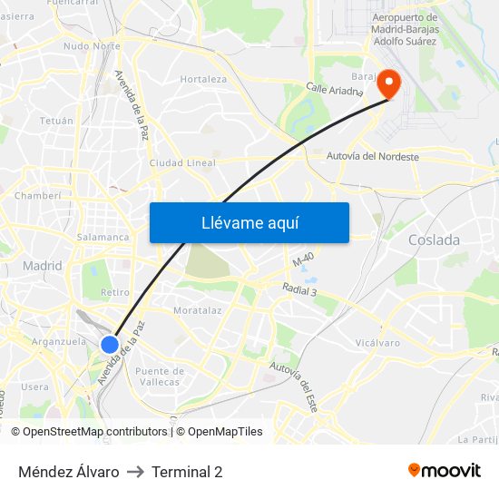 Méndez Álvaro to Terminal 2 map