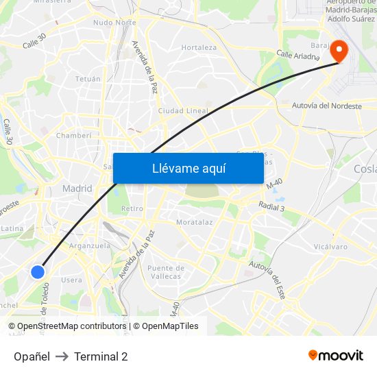 Opañel to Terminal 2 map