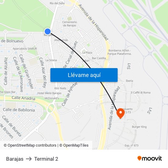 Barajas to Terminal 2 map