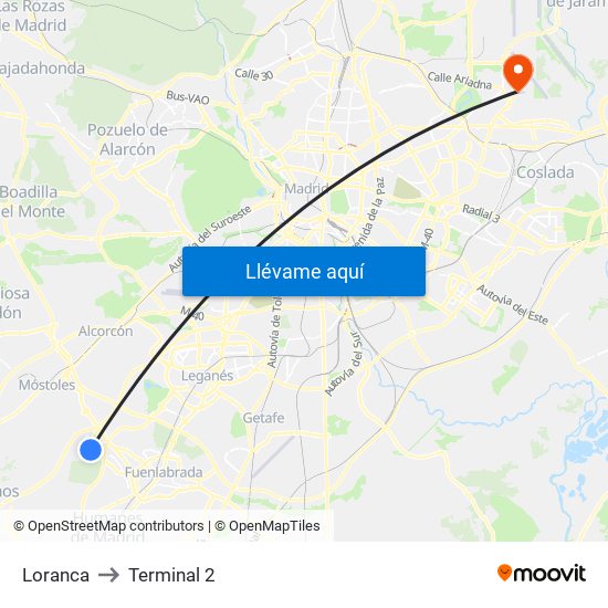 Loranca to Terminal 2 map