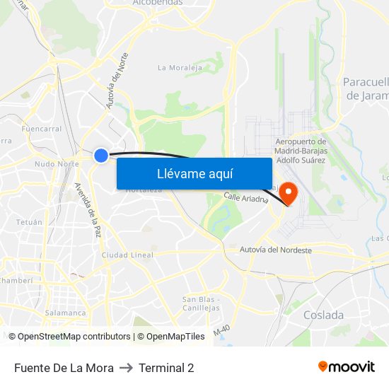 Fuente De La Mora to Terminal 2 map