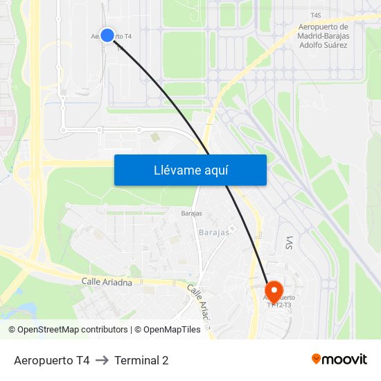 Aeropuerto T4 to Terminal 2 map