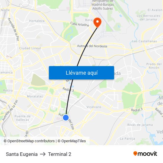 Santa Eugenia to Terminal 2 map