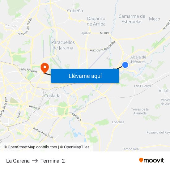 La Garena to Terminal 2 map