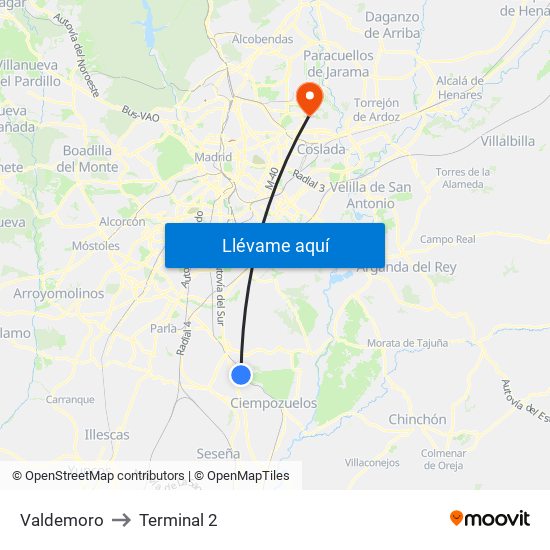 Valdemoro to Terminal 2 map