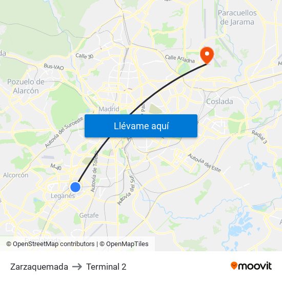 Zarzaquemada to Terminal 2 map