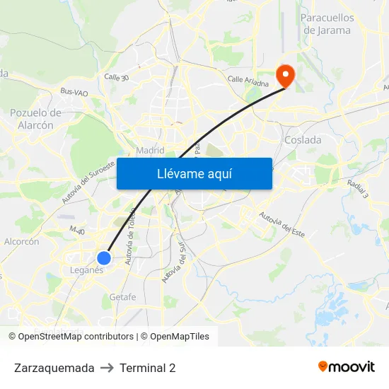 Zarzaquemada to Terminal 2 map