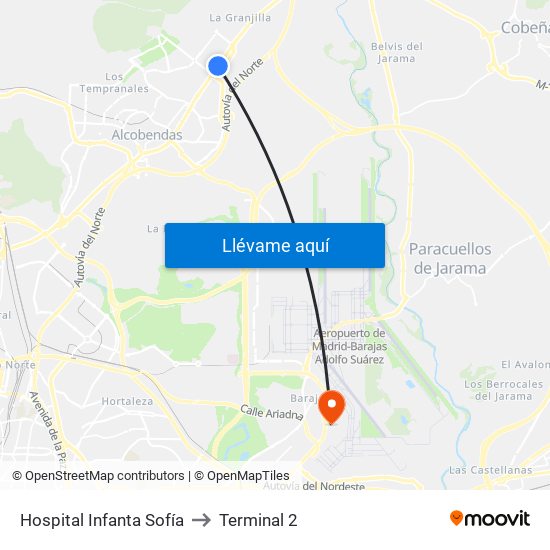 Hospital Infanta Sofía to Terminal 2 map