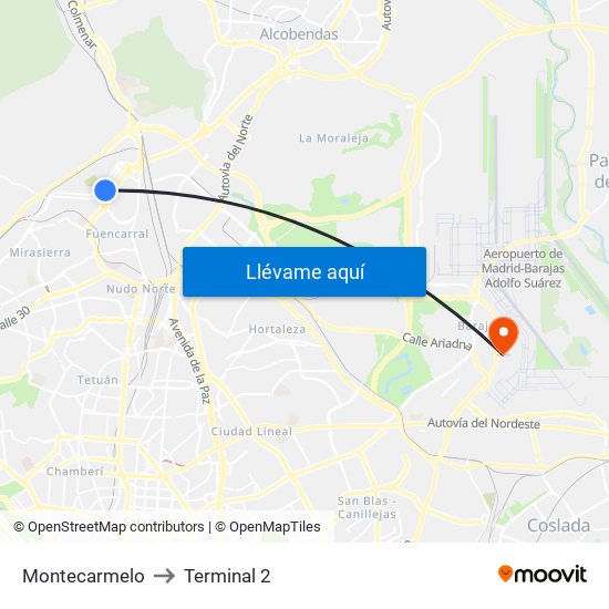 Montecarmelo to Terminal 2 map